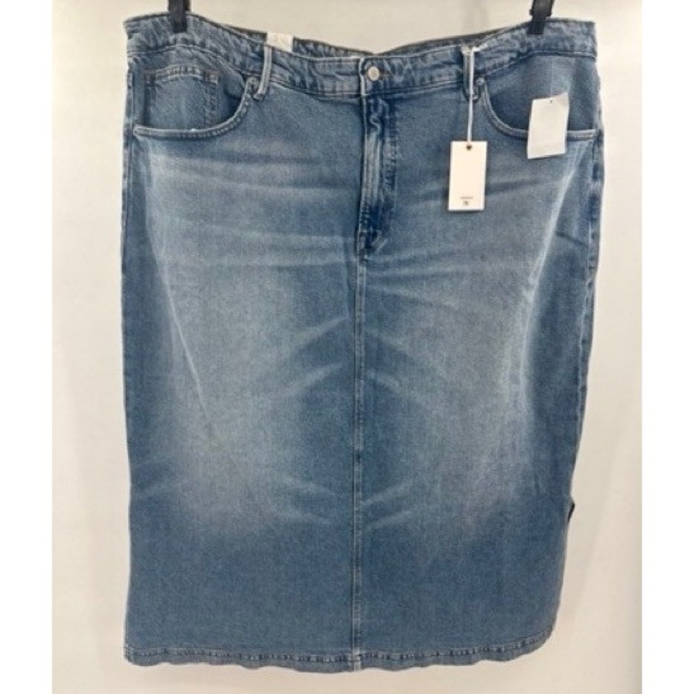 Good American NEW Light Wash Blue Denim Midi Skirt SZ 26 Plus Size Minimalist